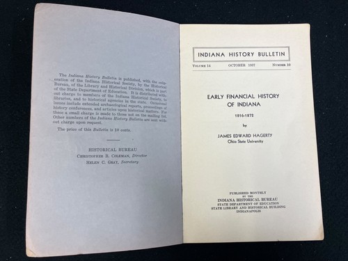 1937 INDIANA HISTORY BULLETIN, EARLY FINANCIAL HISTORY 1816-1872 BY J.E. HAGERTY - Picture 4 of 7