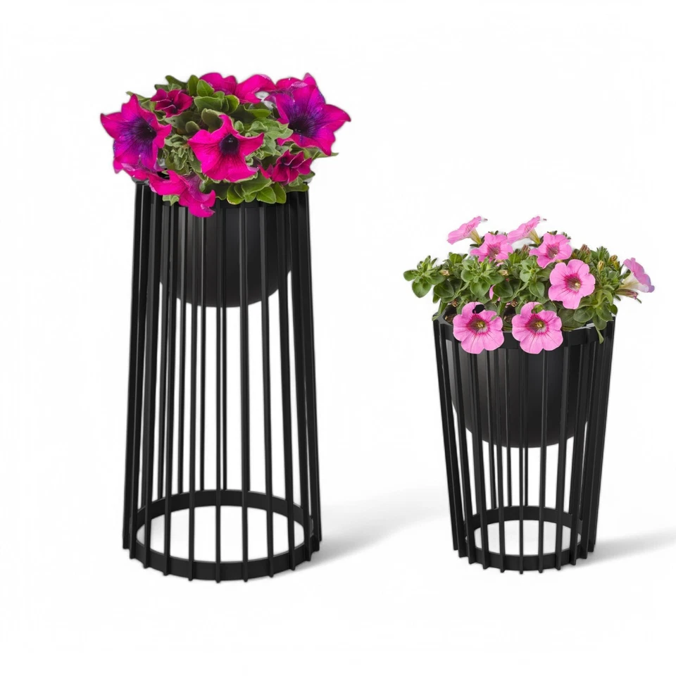 Blumenkübel Rund Einsatz Blumentopf Design & Plastikständer SET XL/XXL Schwarz - Bild 2 von 4