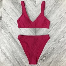 Xhilaration Womens Bikini Swimsuit Solid Pink Adjustable High Cut Cheeky XS New