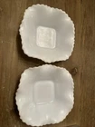 2 VINTAGE Hazel Atlas? Milk Glass  Diamond Quilt Square Candy Dish/Nut Bowls
