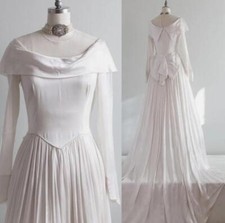 Vintage Wedding Dresses Soft Satin Off Shoulder A Line Sweep Train Bridal Gowns