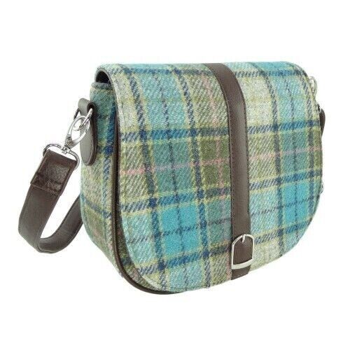 Women's Authentic Harris Tweed Luxury Shoulder Bag in Turquoise Check COL122 New - Picture 1 of 1