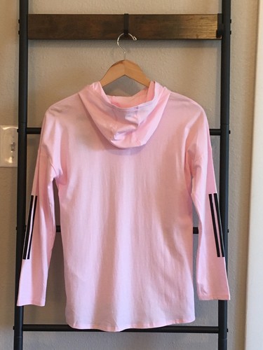 Adidas Girls Logo Striped Pink 100% Cotton Hooded Long Sleeve Shirt Top XL (16) - Picture 7 of 9