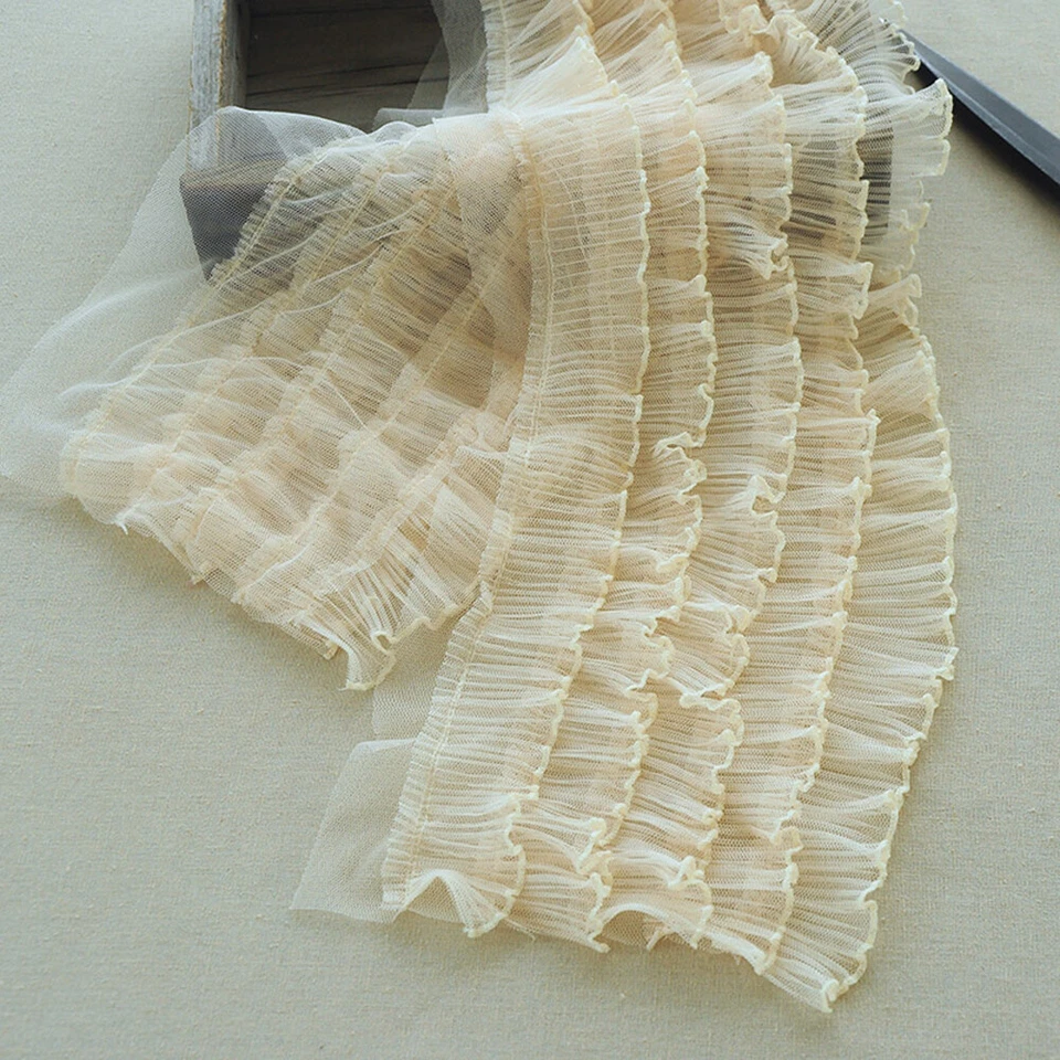 1Y 5 Layers Lace Trim Ruffles Edging Pleated Mesh Wedding Dress Clothing Sewing - Image 4 of 4