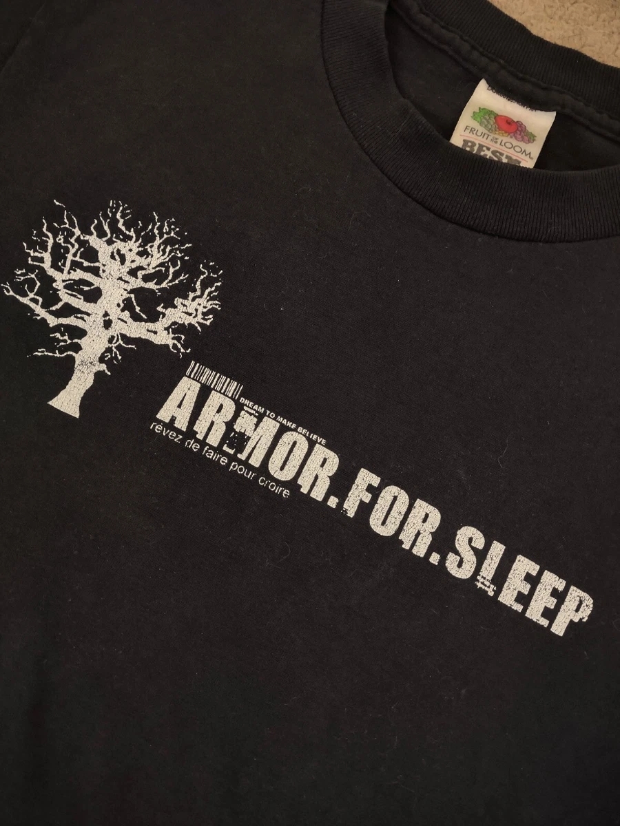 Vintage 2003 Fruit of the Loom ARMOR FOR SLEEP Black Band Tee Shirt Small
