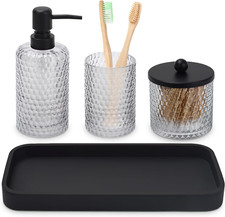 Bathroom Accessory Set 4 Pcs Clear Glass Countertop Vanity Organizer Crystal