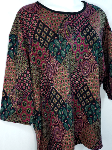Top deportivo vintage años 80 YS para mujer 3X multicolor estampado geométrico cachemir manga 3/4