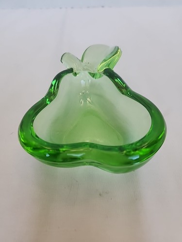 Green Art Glass Pear Candy Trinket Dish Bowl Small 5.5" Modern Fruit - Picture 3 of 5
