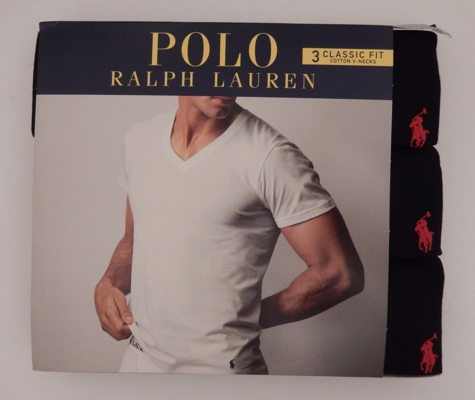 3 POLO RALPH LAUREN BLACK 100% COTTON V NECK T SHIRTS UNDERSHIRTS S M L XL XXL