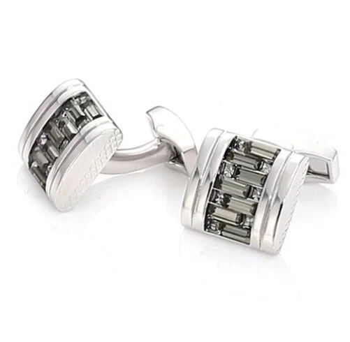 Abotoaduras de cristal prata 925 intertravadas em forma esculpida sofisticação cintilante - Imagem 2 de 3