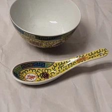 Vintage GOLDEN ROSE Soup Bowl With Spoon English Bone China