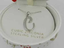 Giani Bernini Ornament Box Cubic Zirconia Initial Pendant Necklace Silver, "C"