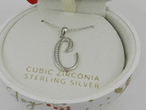 Giani Bernini Ornament Box Cubic Zirconia Initial Pendant Necklace Silver, "C"