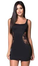 Black Lace Side Tank Mini Dress – Body-Con Stretch Party Dress