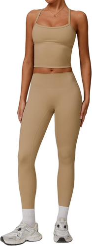 Womens Workout Sets Two Piece Cross Back Tank Top Matching High Waist Leggings S - Picture 13 of 28