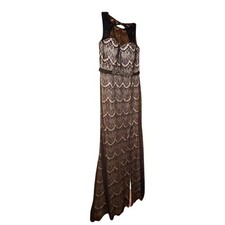 David's Bridal Formal Black Lace Overlay Sheath Dress Nude/Cream size 12