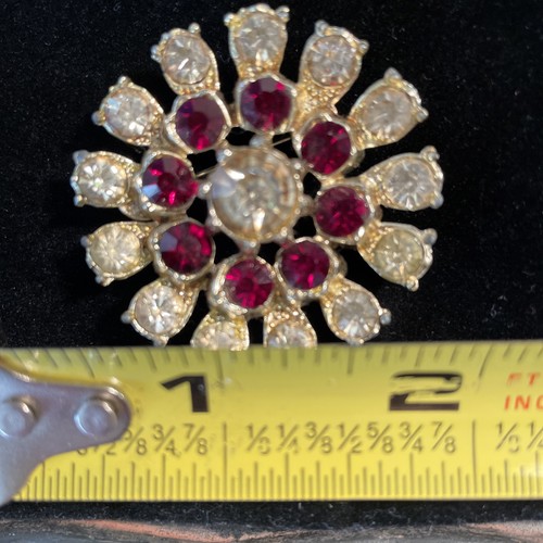 Brosche Blume rot & klar Strass JULIANA Vintage Silber unsigniert - Bild 6 von 6