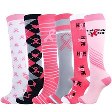 Unisex Compression Stockings Pink Ribbon Pressure Socks Compress Socks 5 Pair