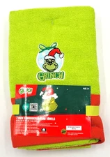 Dr. Seuss The Grinch 2 Pack Embroidered Hand Towels Grinch 16in x 26in