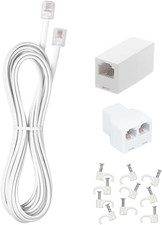 Long Telephone Extension Cord 6 FT, White, Phone Cable Line Wire with Standard R