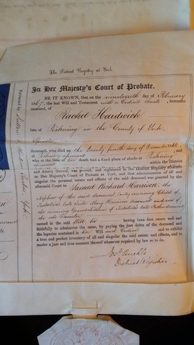 1867 GRANDE MANOSCRITTO PERGAMENA SUONERÀ RACHEL HARDWICK - PICKERING YORKSHIRE - Foto 6 di 16