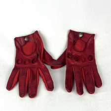 Vintage Red Leather Gloves Cutout Knuckles Metal Snap Driving Glove