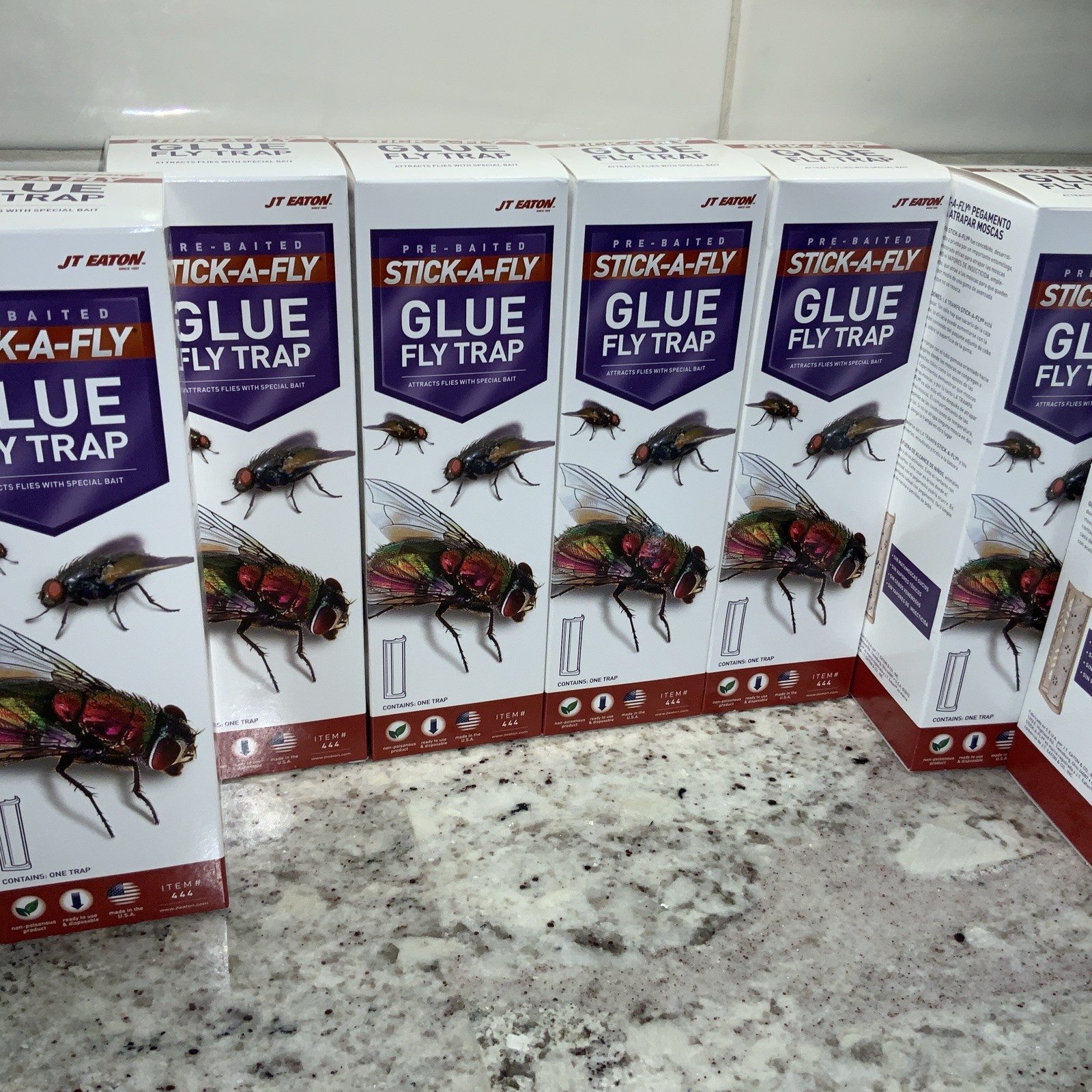 LOT OF 7 - Jt Eaton Pre-Baited Stick-A-Fly Glue 1 Fly Trap Attracting Flies/Gnat