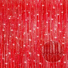 5 PCS 3.3x9.9 FT Laser Red Foil Fringe Curtains Tinsel Backdrop Streamers