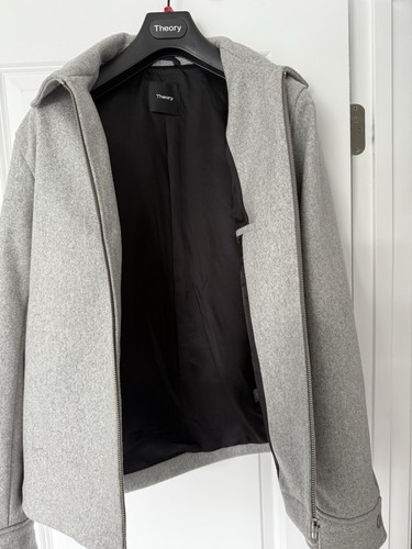 NWT Theory Wyatt Light Grey Melange Urban Melton Jacket MSRP $695 Size M - - Picture 2 of 3