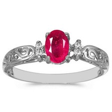 925 Silver 2.10Ct Oval Shape Natural Ruby  & White Diamond Ring - Tariffs Free
