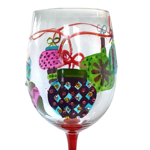 Juego de 2 copas de vino pintadas a mano con pedrería “bola de Navidad copa de vino tinto” - Imagen 13 de 14