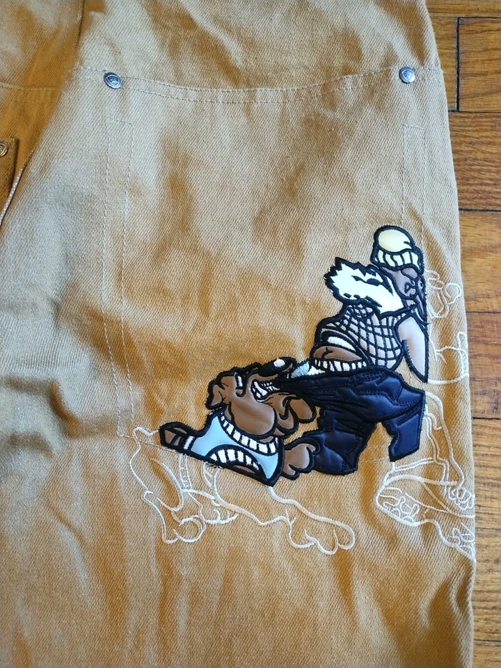 Jean de mezclilla vintage azul crudo Y2K hip hop holgado bordado talla 30x29 patinador JNCO Foto 4 de 4