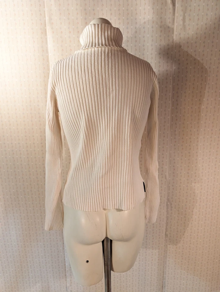 Vintage DKNY Sweater S Fitted Ribbed Spell Out Logo Turtleneck 90s Y2K Preppy - Image 4 of 4