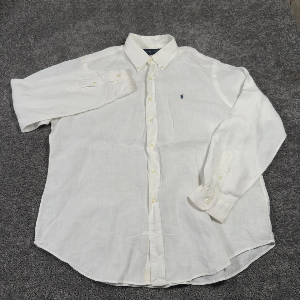 Camisa Ralph Lauren Para Hombre XL 100% Lino Blanca Abotonada Manga Larga Foto 2 de 4