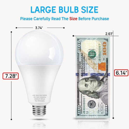 250 watt-300 watt Equivalent LED Light Bulbs, 3000 Lumens Daylight White - Picture 3 of 7