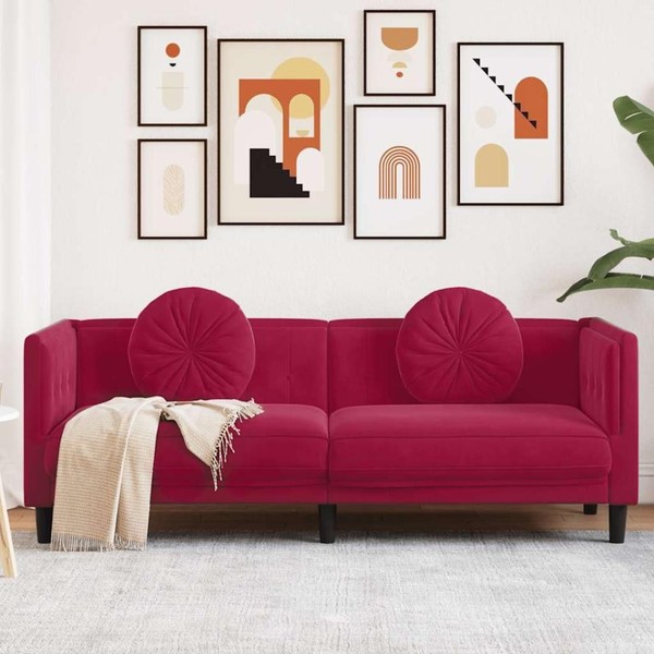 Sofa Mit Kissen 3-Sitzer Weinrot Samt-image