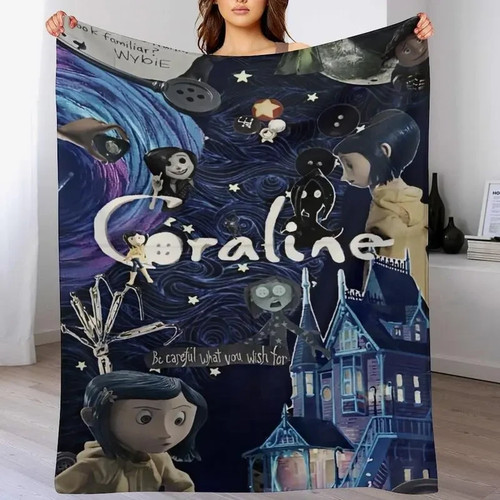 Dark Fantasy Button Eyes Girl Style Flannel Blanket Soft Throw Gift - Picture 1 of 7