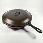 VTG 40s 50s Lodge #10 SK Cast Iron Skillet 12" Frying Pan 3-Notch Heat Ring Lid