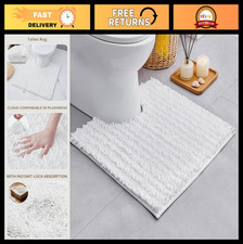 Ultra Soft White U-Shaped Toilet Rug, 24x24 Washable Bath Mat, Non-Slip Chenille