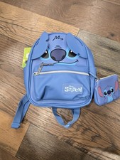 Disney Stitch Backpack With Pouch Faux Leather Blue With Stitch Face NEW