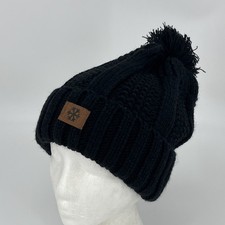 Chunky Beanie Hat - Black Acrylic Knit Winter Stocking Cap EUC