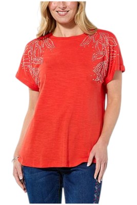 DG2 by Diane Gilman Women's Embellished Cuffed Muscle Tee Poppy