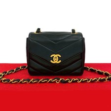Chanel Chevron V Stitch Lambskin Shoulder Bag Women Black One Size
