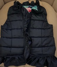 Lilly Pulitzer Girls Navy Puffer Vest S 4-5 Full Zip Ruffle Short
