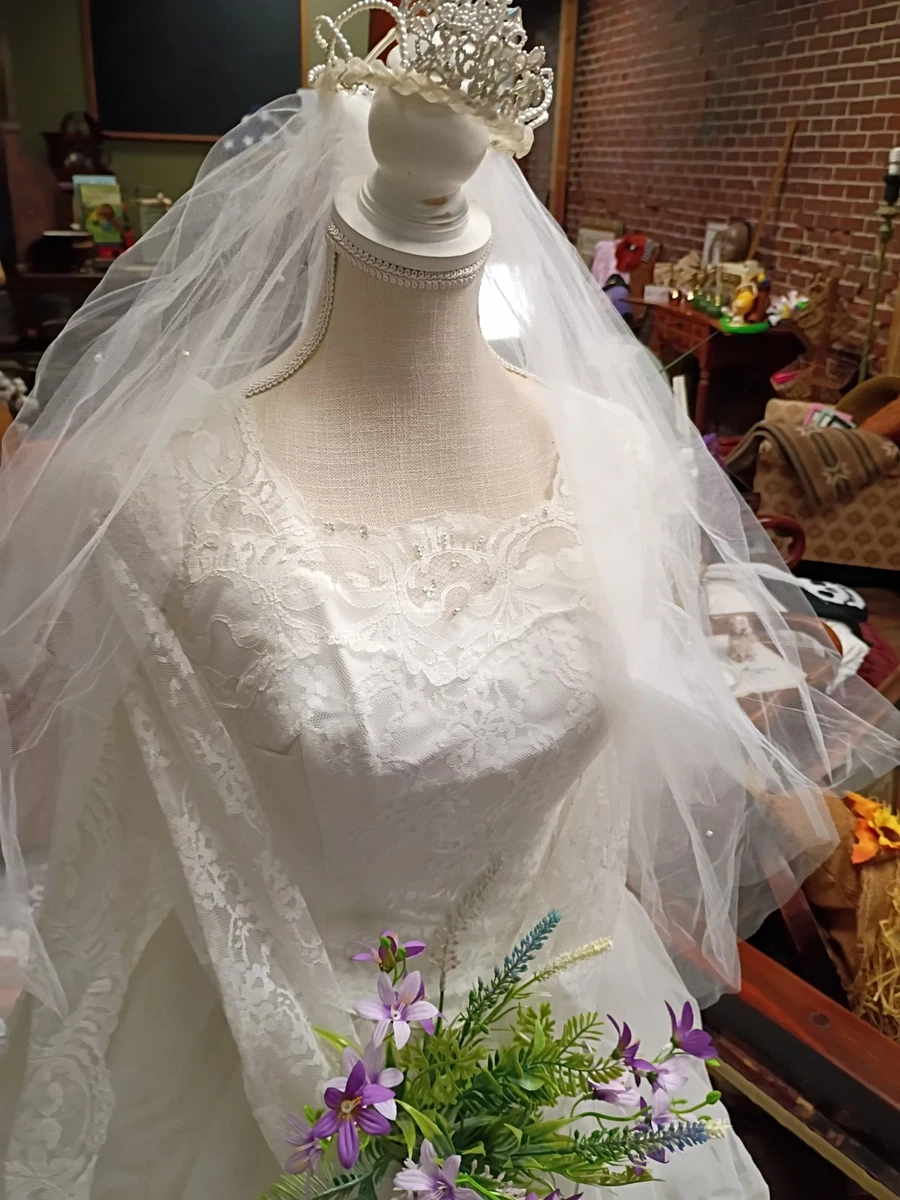 ebay vintage wedding dresses Forest Lace with Florals V Neck A Line Bridal Gowns Vintage Sheath Bridal Gown with Natural Waist 1970s Vintage Wedding Dresses &