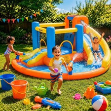 Kids Bouncy Castle 5in1 Inflatable Bounce House Dual Slides Pool Climbing Wall