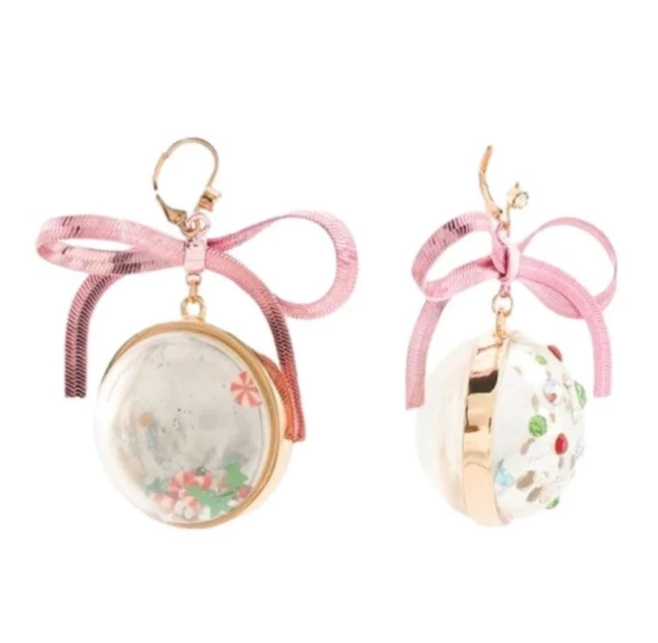 Betsey Johnson Navidad Vacaciones Globo de Nieve Navidad Adorno Pendientes Lucite Foto 2 de 2