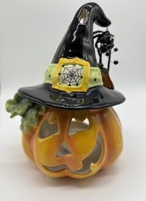 Listing image for BLUE SKY CLAYWORKS Halloween Pumpkin Jack with Hat Tealight Candle House NWT