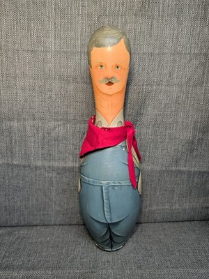 Vintage Bowling Pin Hand Painted Folk Art Hillbilly HoBo Farmer 
