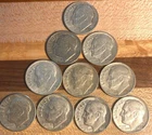 Lot of 10 - 1955 P Roosevelt 90% Silver Dimes. Circulated